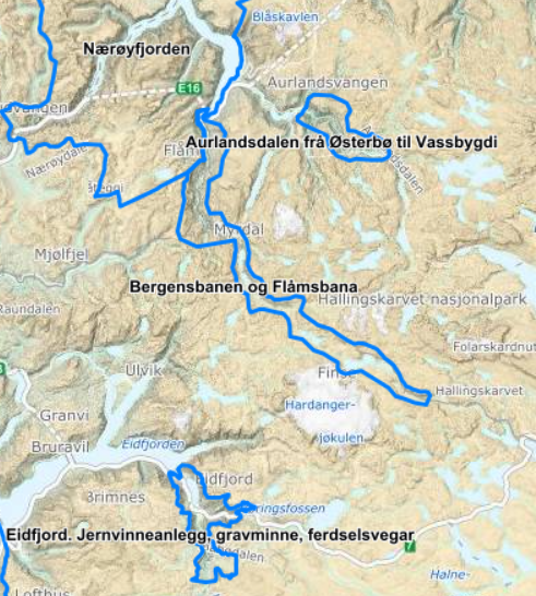 kart med blå hule flater
