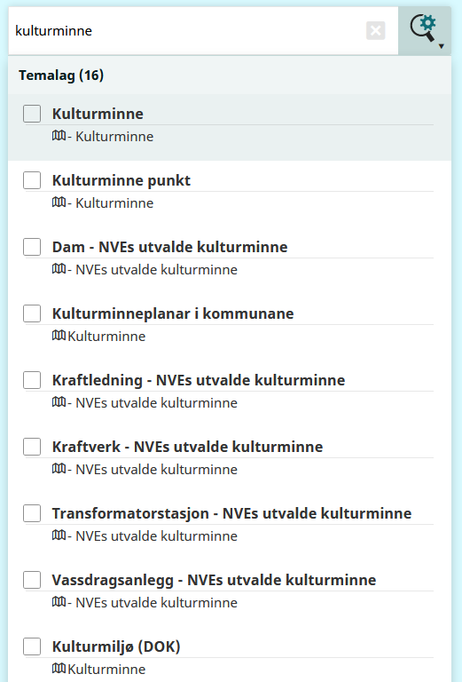 Søketreff for kulturminne.