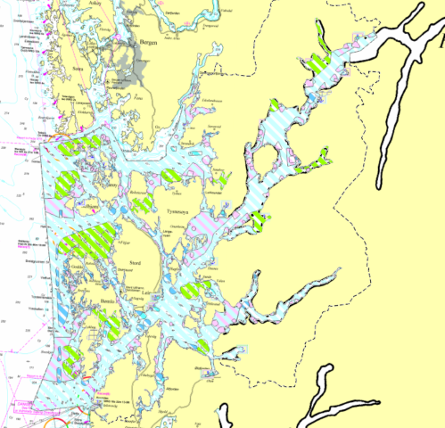 sjøkart med farga flater + url for nettstad
