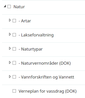Liste med kategorier og tema