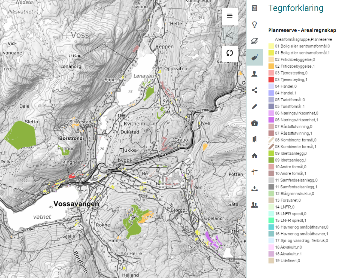 Kart med farga flater og tegnforklaring